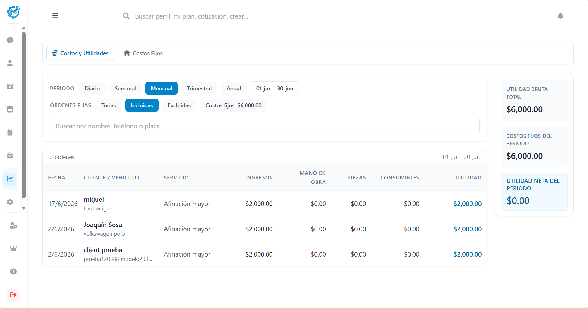 Vista de órdenes y ventas en Mecanings Admin
