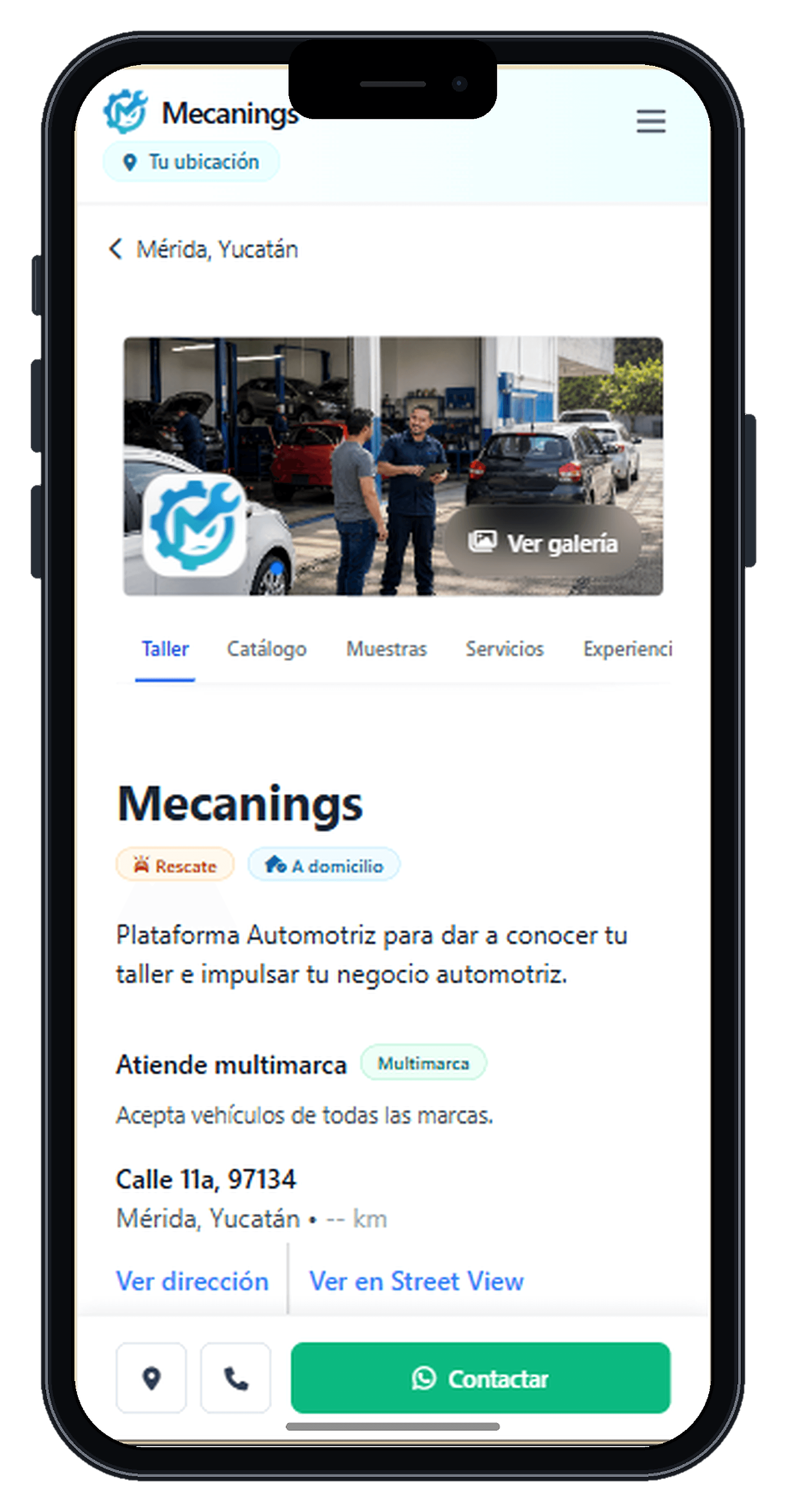Vista previa de perfil profesional de negocio en móvil